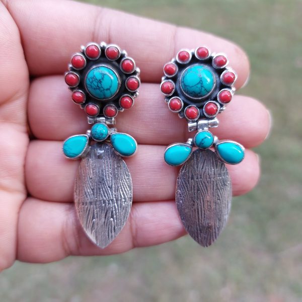Oxidize Silver Firoza Earrings