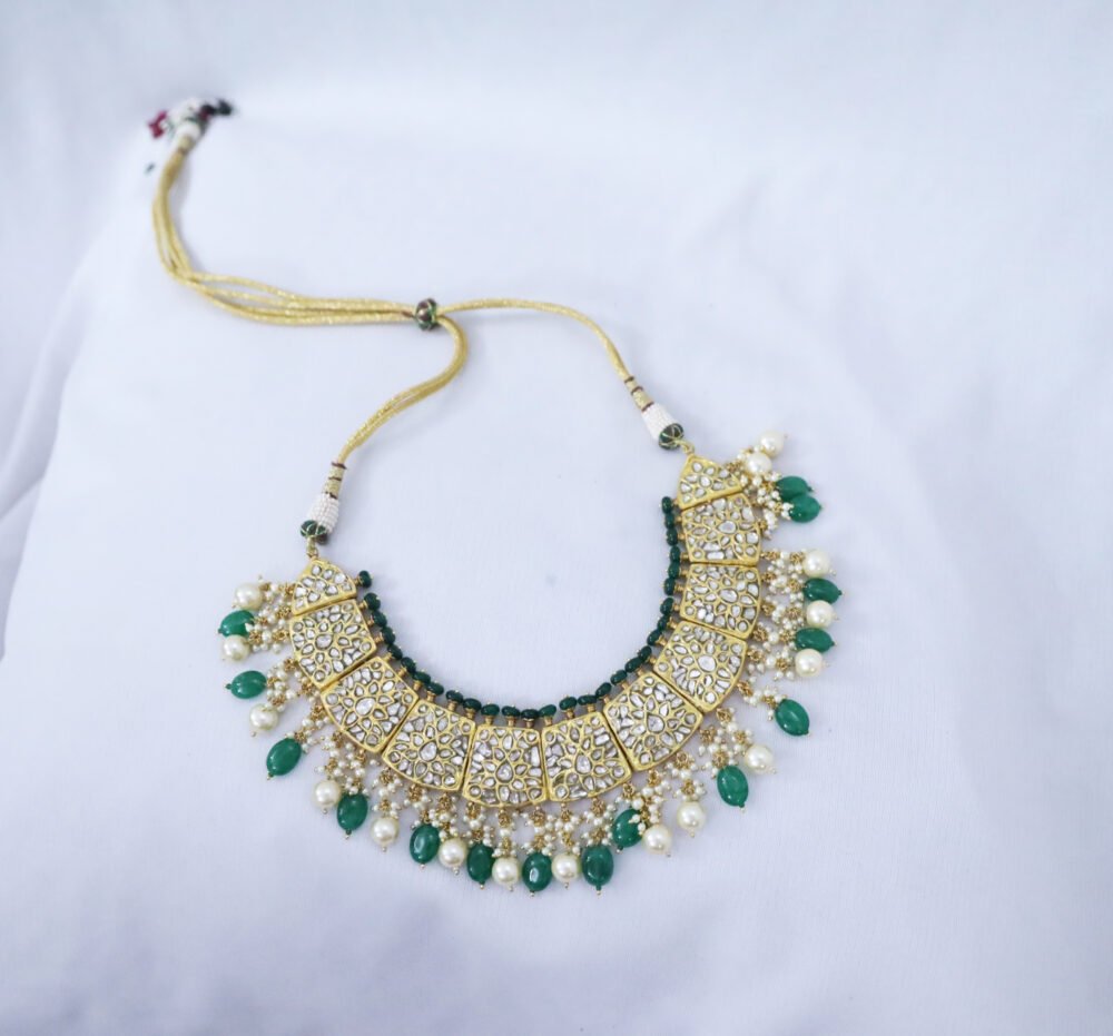 gold necklace, thappa necklace, 24kt necklace, emerald necklace,