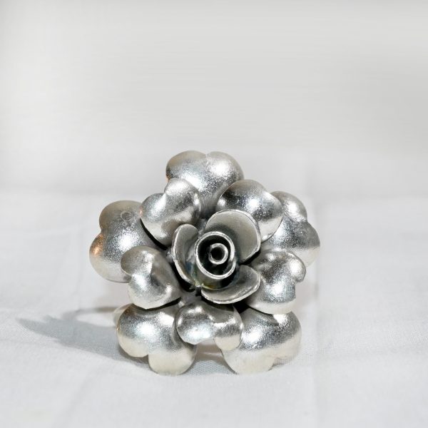 silver finger ring, flower ring, handcrafted ring, hallmarked ring