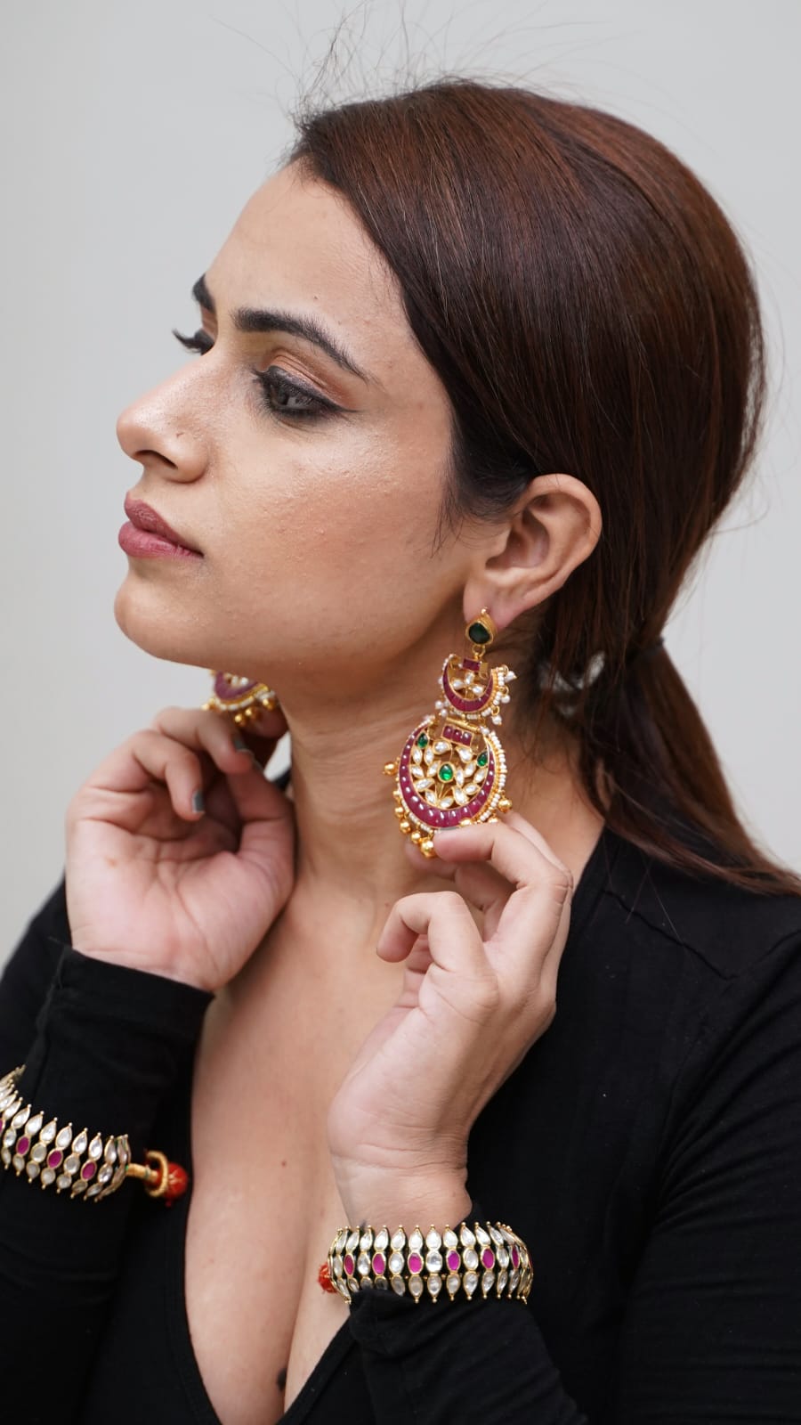 kundan earrings, silver kundan earrings, chand bali, gold earrings