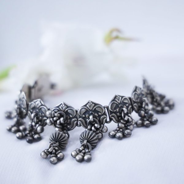 silver choker necklace, silver ghungroo beads necklace, tribal choker, silver choker