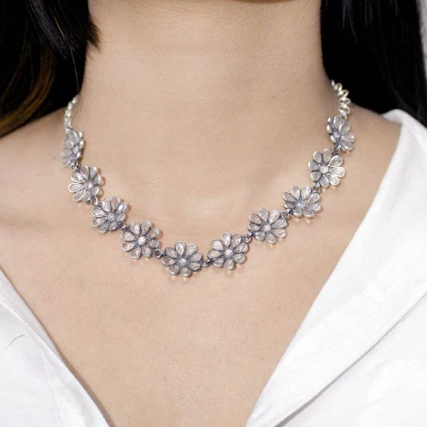 silver polki jewellery, silver necklace, polki necklace, silver choker, semiprecious polki choker