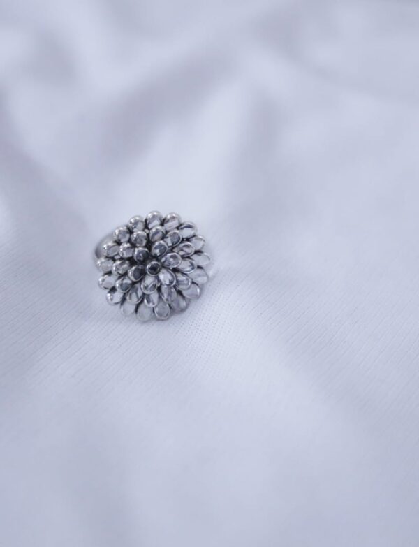zinnia flower ring, silver ring, ring for her