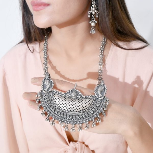 silver necklace, silver ghungroo beads necklace, tribal choker, silver choker