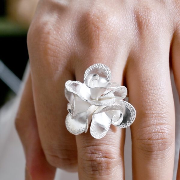 silver rings, flower ring, handcrafted ring, hallmarked ring
