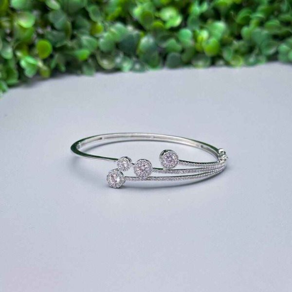 stone bracelets, 925 Sterling Silver CZ Stone Studded Kada Bracelet 4
