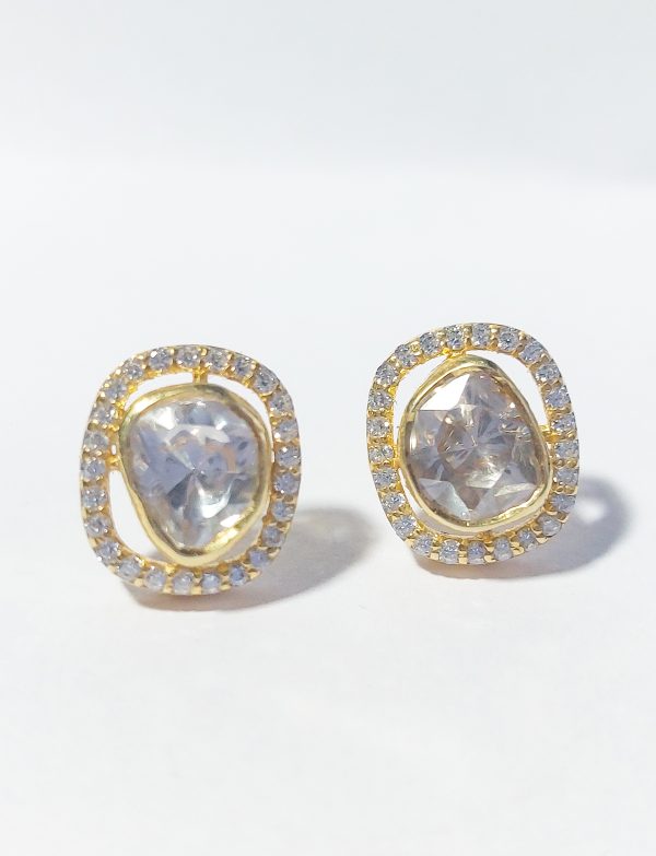 Moissanite Polki and Zircon Earrings - Silver earrings