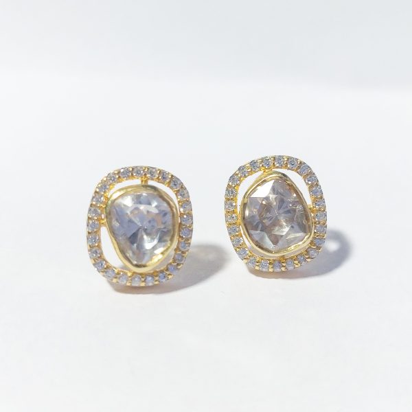 Moissanite Polki and Zircon Earrings - Silver earrings