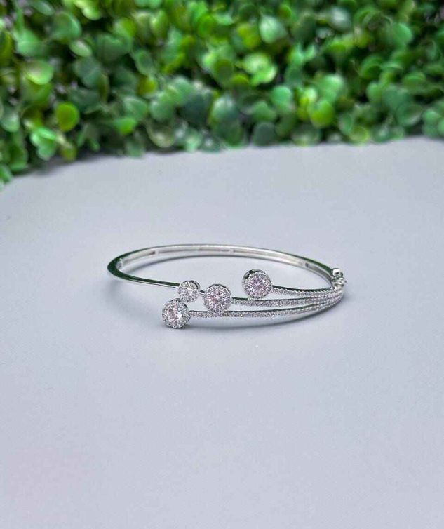 stone bracelets, 925 Sterling Silver CZ Stone Studded Kada Bracelet 4