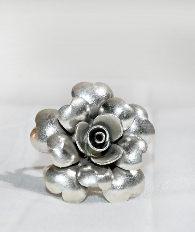 silver finger ring, flower ring, handcrafted ring, hallmarked ring